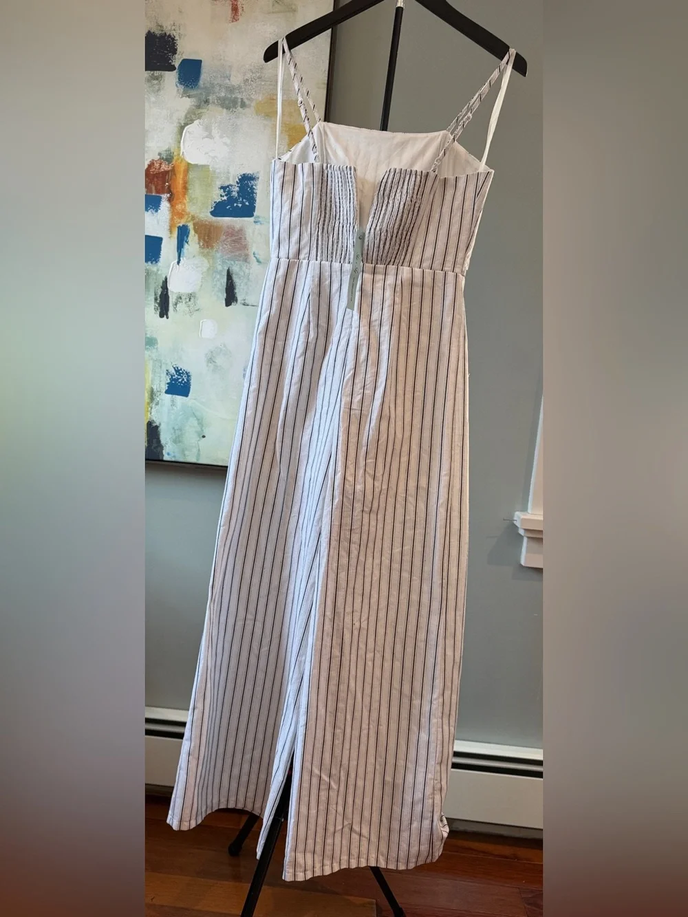 She + Sky White and Navy Striped Tie-Front Jumpsuit - Picture 2 of 8